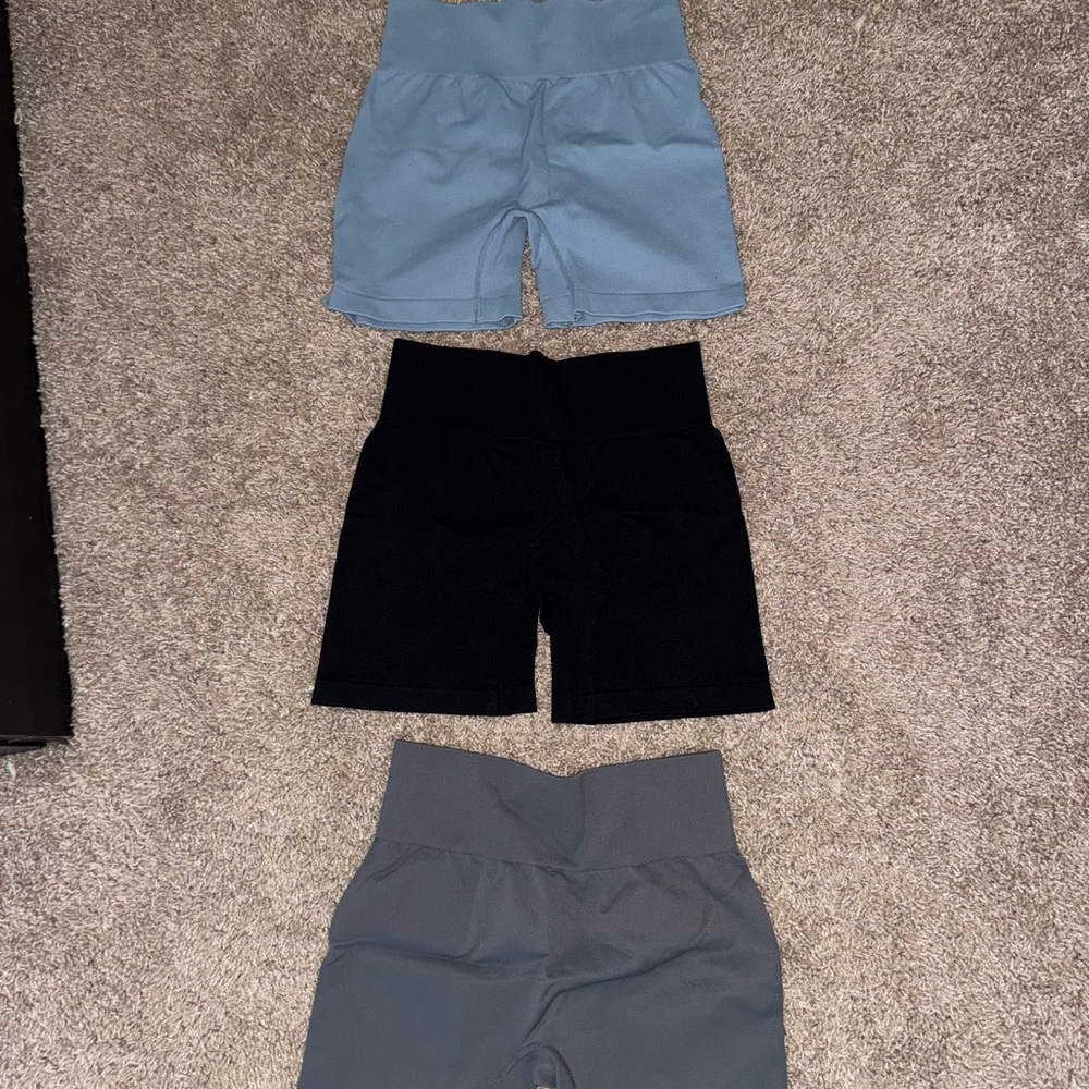 High Waist Women's Shorts - Blue, Black, and Gray